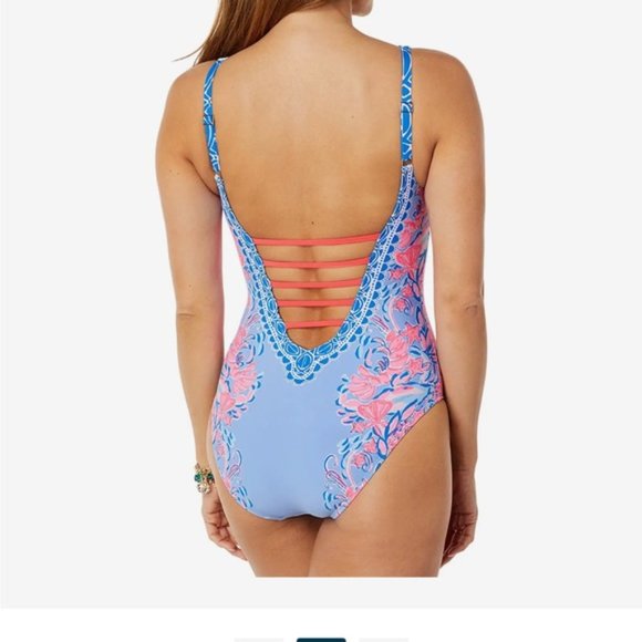 Lilly Pulitzer Jaspen One Piece in Blue Peri Shrimply The Best size 12 NWT - Picture 2 of 10